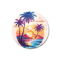 Nature Tropical Palm Trees Sunset Magnet 3  (round) by uniart180623