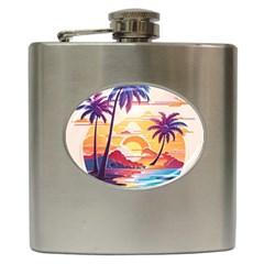 Nature Tropical Palm Trees Sunset Hip Flask (6 Oz) by uniart180623