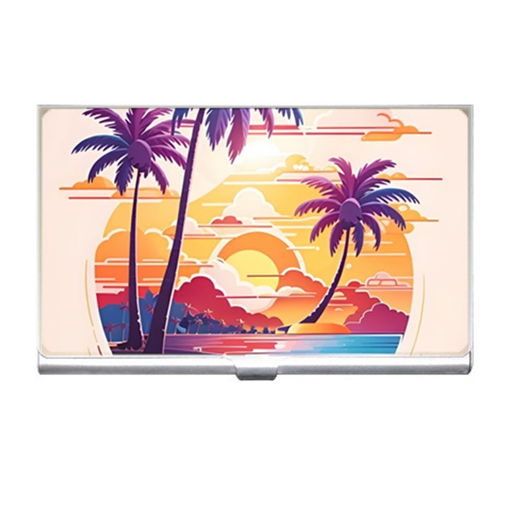 Nature Tropical Palm Trees Sunset Business Card Holder