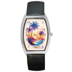 Nature Tropical Palm Trees Sunset Barrel Style Metal Watch by uniart180623