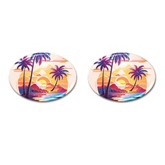 Nature Tropical Palm Trees Sunset Cufflinks (oval) by uniart180623