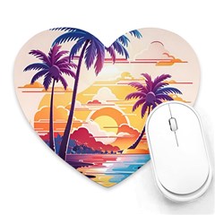 Nature Tropical Palm Trees Sunset Heart Mousepad by uniart180623