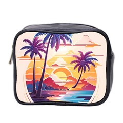 Nature Tropical Palm Trees Sunset Mini Toiletries Bag (two Sides) by uniart180623