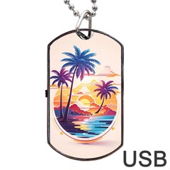 Nature Tropical Palm Trees Sunset Dog Tag Usb Flash (one Side) by uniart180623