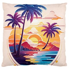 Nature Tropical Palm Trees Sunset Large Cushion Case (two Sides) by uniart180623