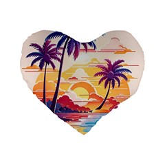 Nature Tropical Palm Trees Sunset Standard 16  Premium Heart Shape Cushions by uniart180623