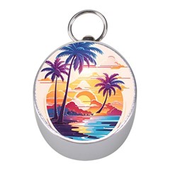 Nature Tropical Palm Trees Sunset Mini Silver Compasses by uniart180623