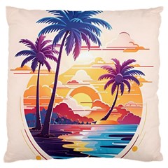 Nature Tropical Palm Trees Sunset Standard Premium Plush Fleece Cushion Case (two Sides) by uniart180623