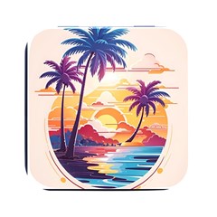 Nature Tropical Palm Trees Sunset Square Metal Box (black)