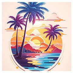 Nature Tropical Palm Trees Sunset Wooden Puzzle Square by uniart180623