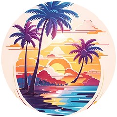 Nature Tropical Palm Trees Sunset Wooden Puzzle Round by uniart180623