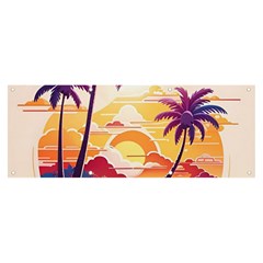 Nature Tropical Palm Trees Sunset Banner And Sign 8  X 3  by uniart180623