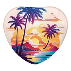 Nature Tropical Palm Trees Sunset Heart Glass Fridge Magnet (4 Pack) by uniart180623