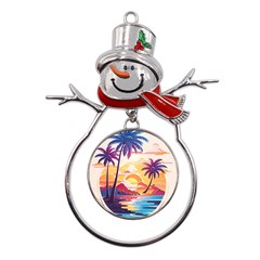 Nature Tropical Palm Trees Sunset Metal Snowman Ornament by uniart180623