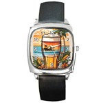 Beach Summer Drink Square Metal Watch Front