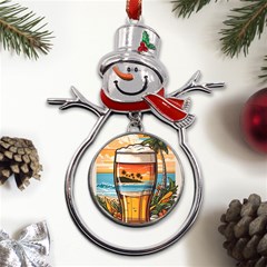 Beach Summer Drink Metal Snowman Ornament by uniart180623