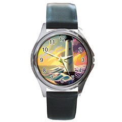 Lighthouse Colorful Abstract Art Round Metal Watch by uniart180623