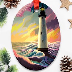 Lighthouse Colorful Abstract Art Ornament (oval) by uniart180623