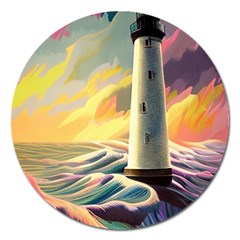 Lighthouse Colorful Abstract Art Magnet 5  (round) by uniart180623