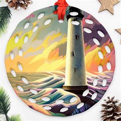 Lighthouse Colorful Abstract Art Ornament (round Filigree) by uniart180623