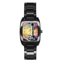 Lighthouse Colorful Abstract Art Stainless Steel Barrel Watch by uniart180623