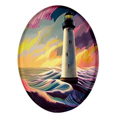 Lighthouse Colorful Abstract Art Oval Glass Fridge Magnet (4 Pack) by uniart180623