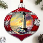 Lighthouse Colorful Abstract Art Metal Snowflake And Bell Red Ornament Front