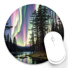 Northern Lights Aurora Borealis Round Mousepad by uniart180623