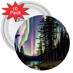 Northern Lights Aurora Borealis 3  Buttons (10 Pack)  by uniart180623