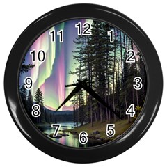 Northern Lights Aurora Borealis Wall Clock (black) by uniart180623