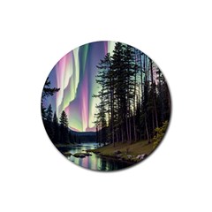 Northern Lights Aurora Borealis Rubber Round Coaster (4 Pack) by uniart180623