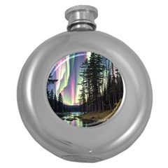 Northern Lights Aurora Borealis Round Hip Flask (5 Oz) by uniart180623