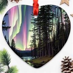 Northern Lights Aurora Borealis Heart Ornament (two Sides) by uniart180623