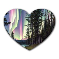 Northern Lights Aurora Borealis Heart Mousepad by uniart180623