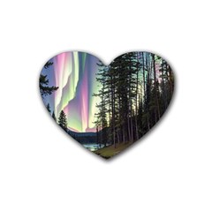 Northern Lights Aurora Borealis Rubber Coaster (heart) by uniart180623