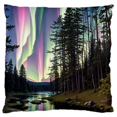 Northern Lights Aurora Borealis Large Premium Plush Fleece Cushion Case (one Side) by uniart180623