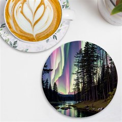 Northern Lights Aurora Borealis Uv Print Round Tile Coaster by uniart180623