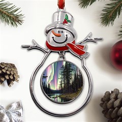 Northern Lights Aurora Borealis Metal Snowman Ornament by uniart180623