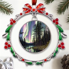 Northern Lights Aurora Borealis Metal X mas Wreath Ribbon Ornament