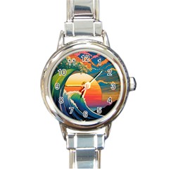 Waves Rainbow Sea Round Italian Charm Watch by uniart180623