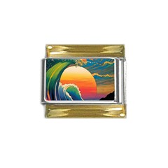 Waves Rainbow Sea Gold Trim Italian Charm (9mm) by uniart180623