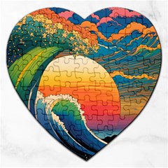 Waves Rainbow Sea Jigsaw Puzzle (heart) by uniart180623