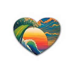 Waves Rainbow Sea Rubber Coaster (heart) by uniart180623