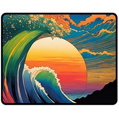 Waves Rainbow Sea Two Sides Fleece Blanket (medium) by uniart180623