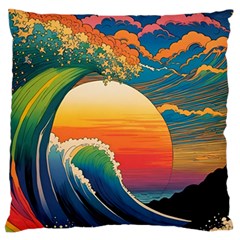 Waves Rainbow Sea Large Premium Plush Fleece Cushion Case (one Side) by uniart180623