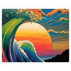 Waves Rainbow Sea Two Sides Premium Plush Fleece Blanket (medium) by uniart180623