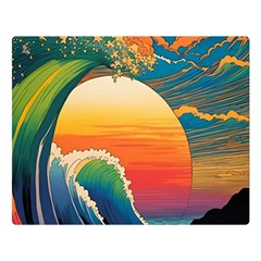 Waves Rainbow Sea Two Sides Premium Plush Fleece Blanket (large) by uniart180623