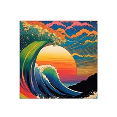 Waves Rainbow Sea Satin Bandana Scarf 22  X 22  by uniart180623