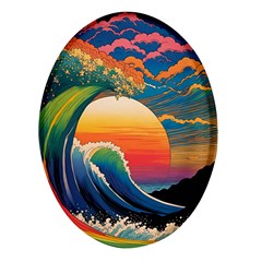 Waves Rainbow Sea Oval Glass Fridge Magnet (4 Pack)