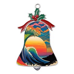 Waves Rainbow Sea Metal Holly Leaf Bell Ornament by uniart180623